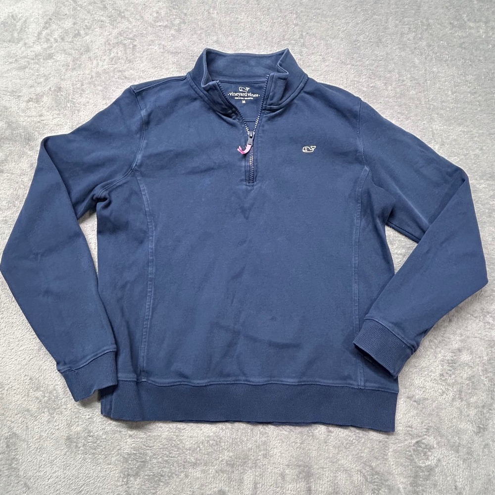 Vineyard Vines Quarter Zip Pullover Sweatshirt Navy‎ Blue Womens Med Whale Logo
